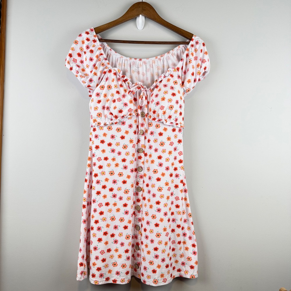 No Boundaries Babydoll Floral Milkmaid Dress Womens Size L Cottagecore Romantic